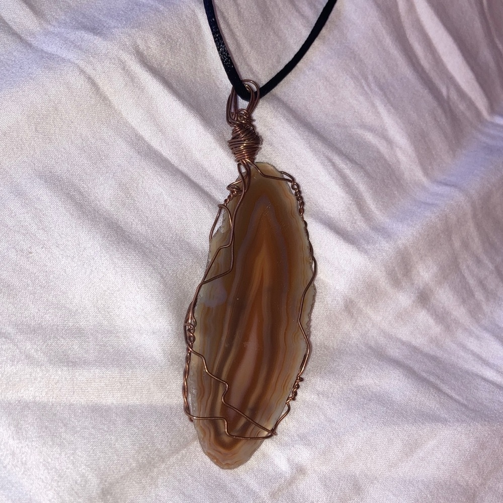 Brown Agate Wire Wrapped Pendant Necklace